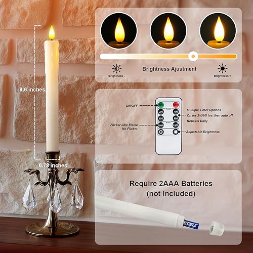 Miniatura 7 de Homemory Velas cónicas sin llama de cera real con temporizador remoto velas LED blancas sin llama de 96 pulgadas sin goteo funciona con pilas