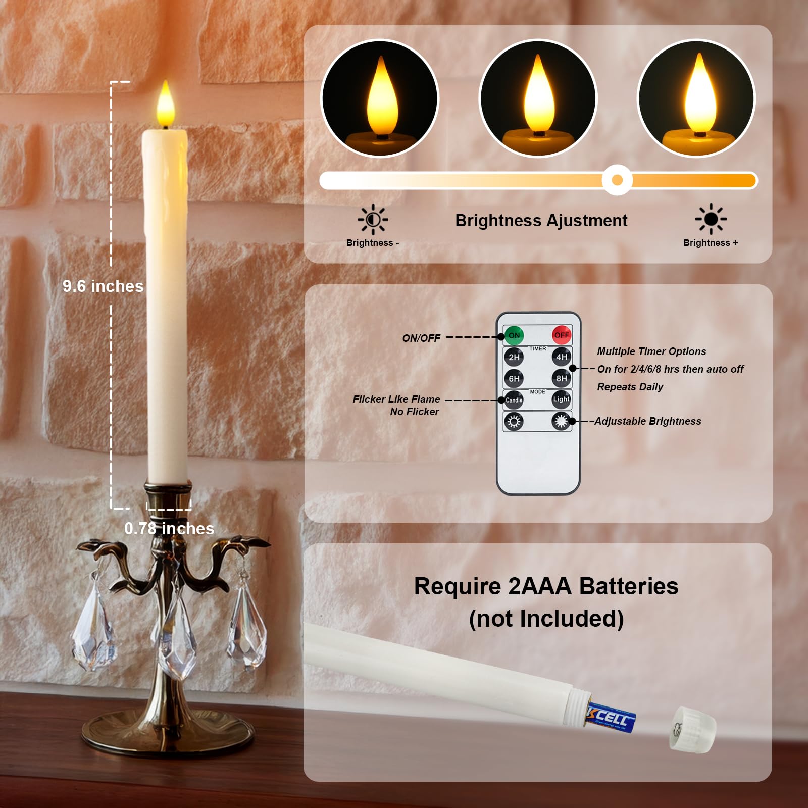 Homemory Confezione da 6 candele coniche senza fiamma in plastica con
