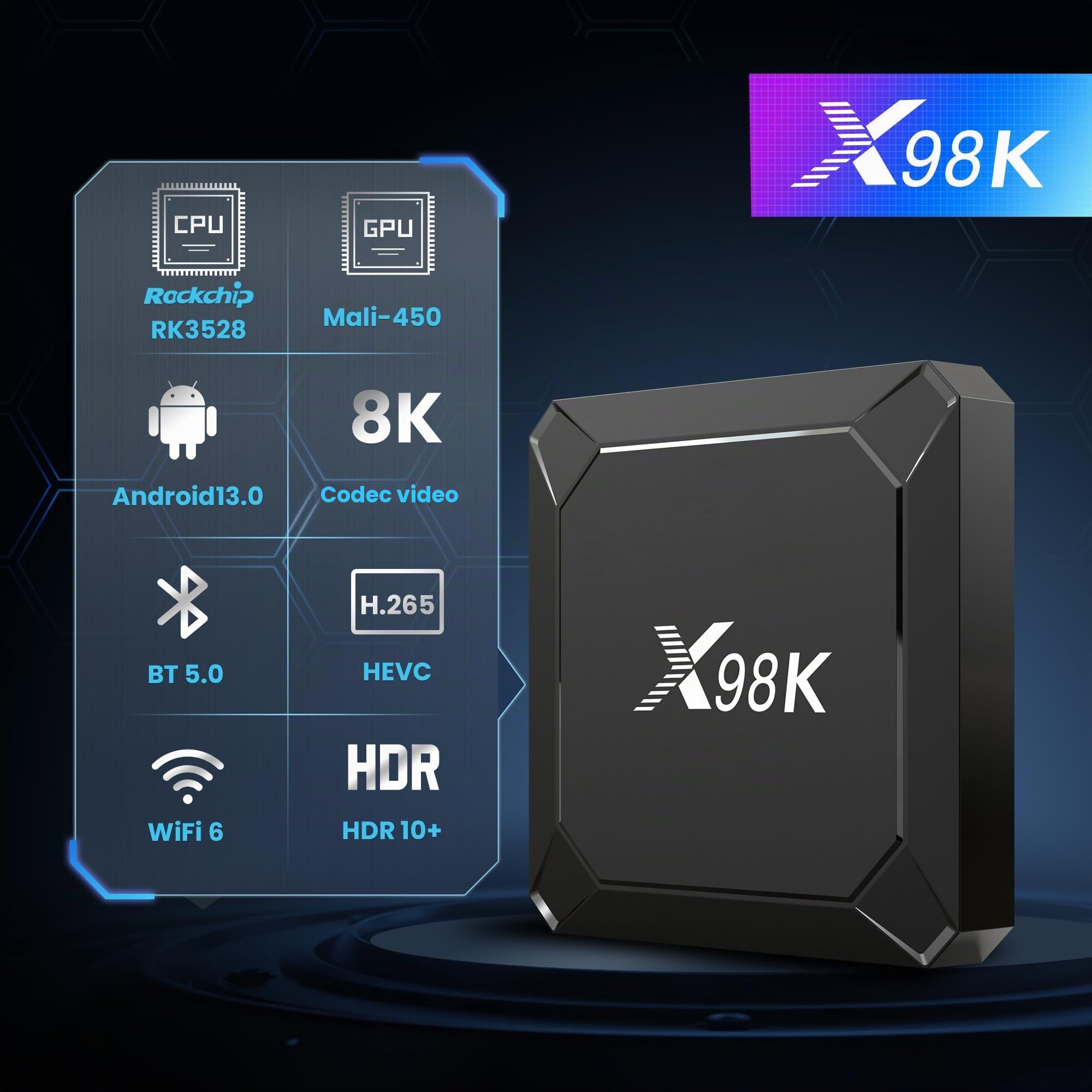 Android 13.0 TV Box, Android Box con 4GB RAM 32GB ROM RK3528A CPU Quad Core Arm Cortex A53, TV Box Android supporta 2.4/5.0GHz WiFi6 BT5.X 4K 100M Ethernet USB 3.0/2.0