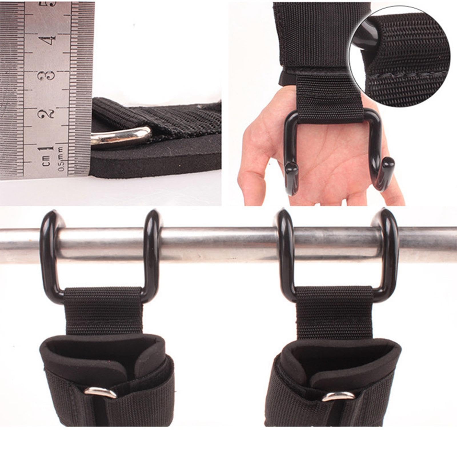 1 paio di ganci per sollevamento pesi, cinghie di supporto per polso, guanti da palestra, 2 ganci, lunghezza 35 cm