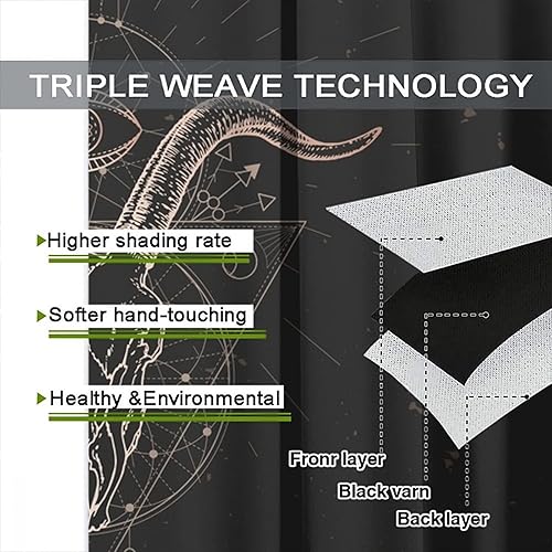 Vista 129 de Cortinas de cabeza de cabra, misteriosa cabeza de cabra malvada, calavera negra, bolsillo para barra, cortinas opacas para ventana, juego de 2