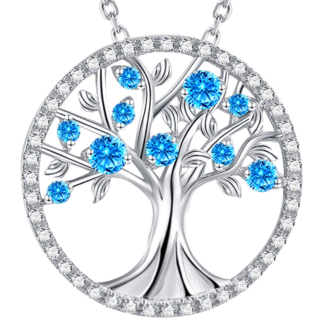 Tree of Life Necklace Christmas Jewelry Birthday Gifts for Wife Mom December January Birthstones Necklace Blue Topaz Garnet Amethyst and More Stones Jewelry 925 Sterling Silver
