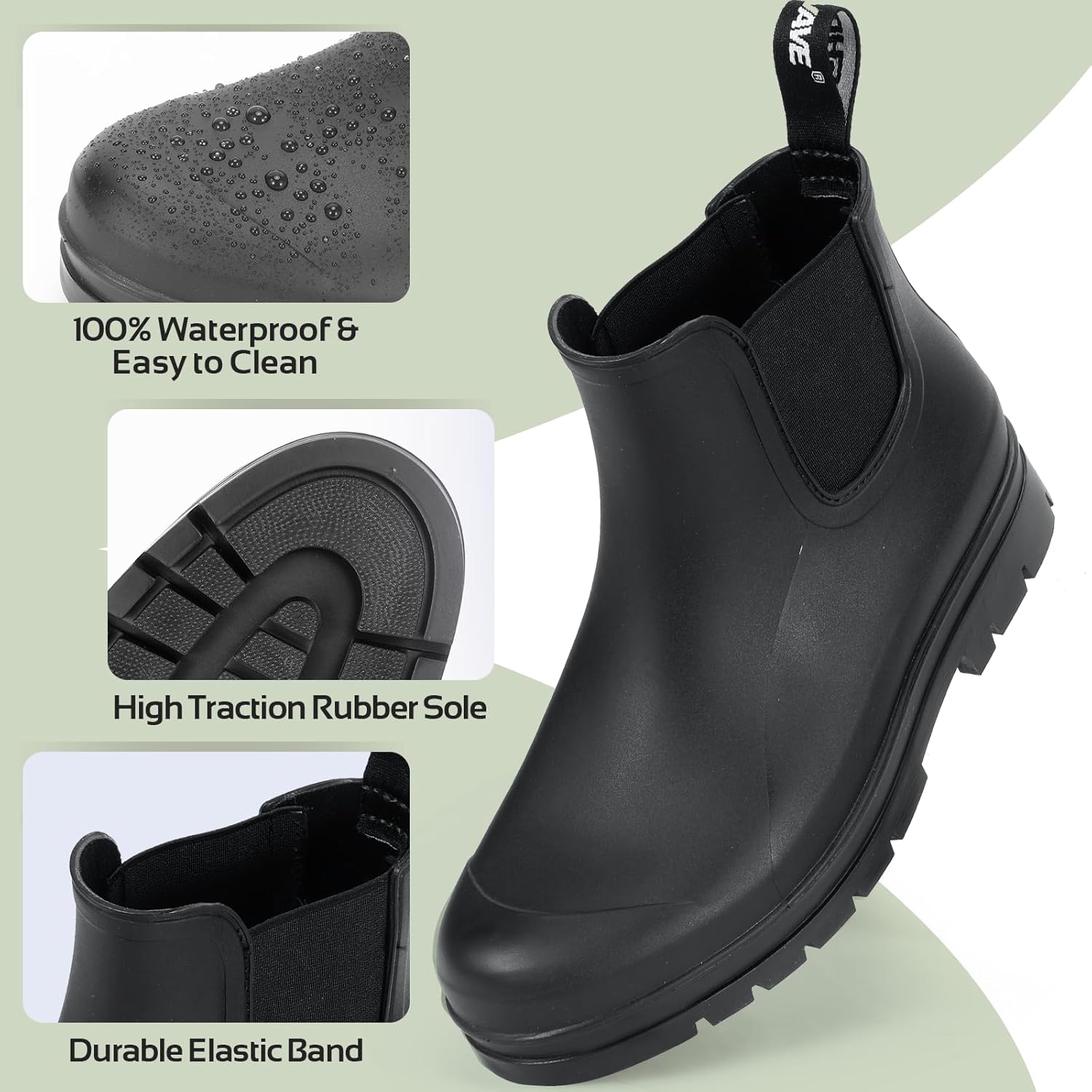 Showave Women's Rain Boots Ankle Waterproof Boots Slip On Wide Foot Rubber Booties Lightweight Stylish Chelsea Boot with Comfort Insole for Garden/Commute