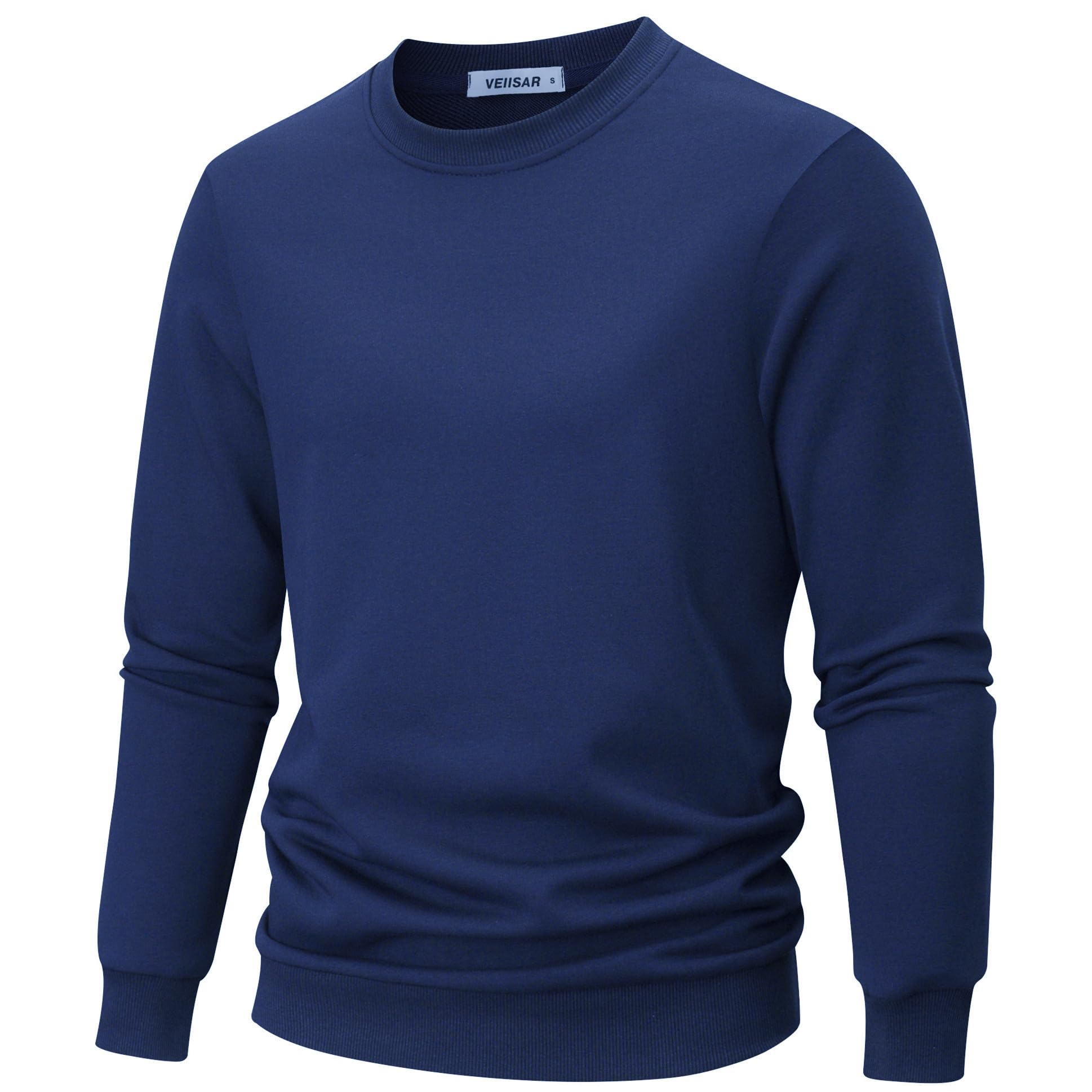 VEIISAR Men's Long-Sleeved Sweatshirt Made of Soft Cotton - 310 g Comfortable Pullover with Crew Neck for Autumn and Winter L Blue