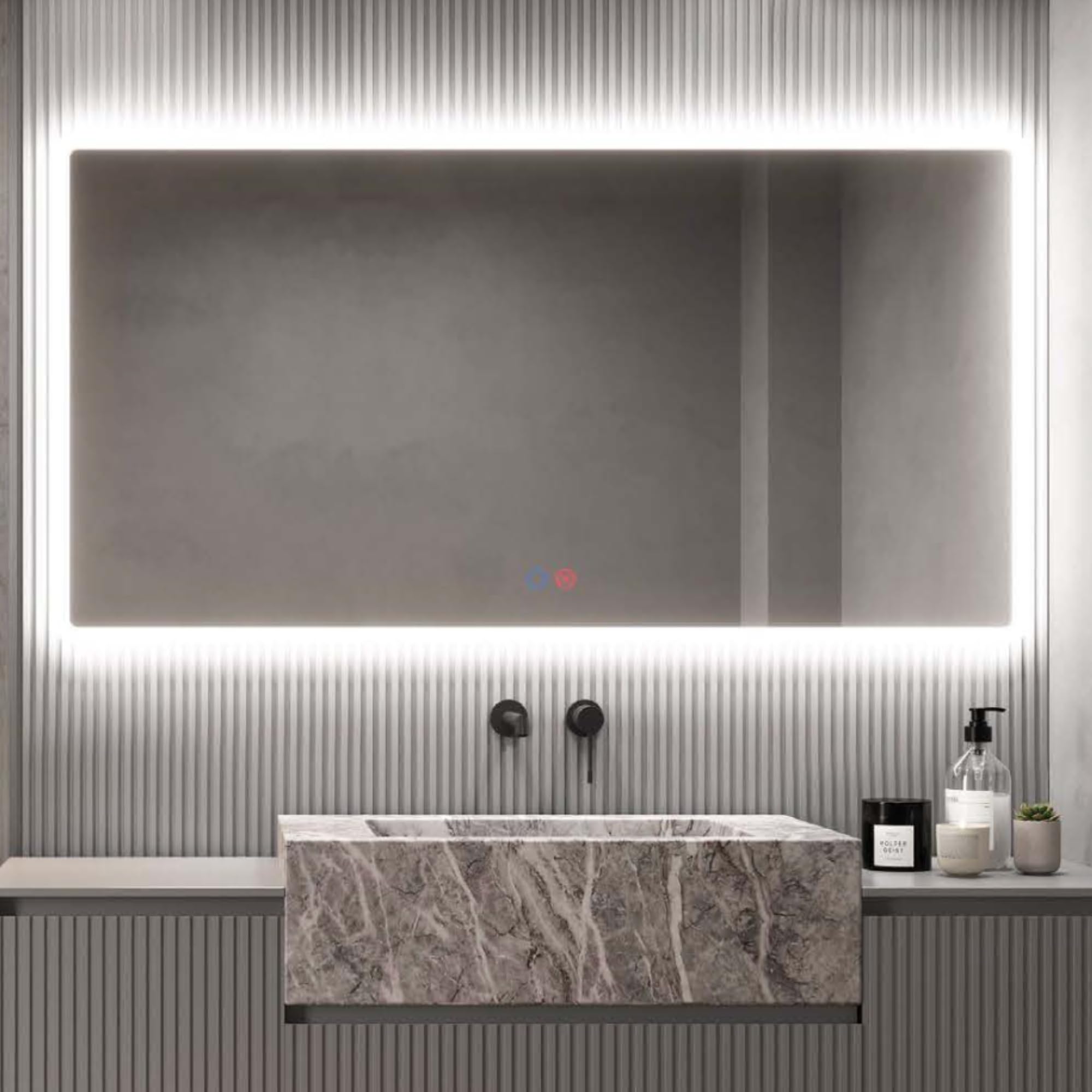 NOLUXA LEDIMEX - Espejo Retroiluminado 90x80cm con Luz LED y Antivaho para Baño | Espejo Inteligente Rectangular con Luz Integrada Frontal Fría 6500k y Sensor ON/Off | Serie Praga