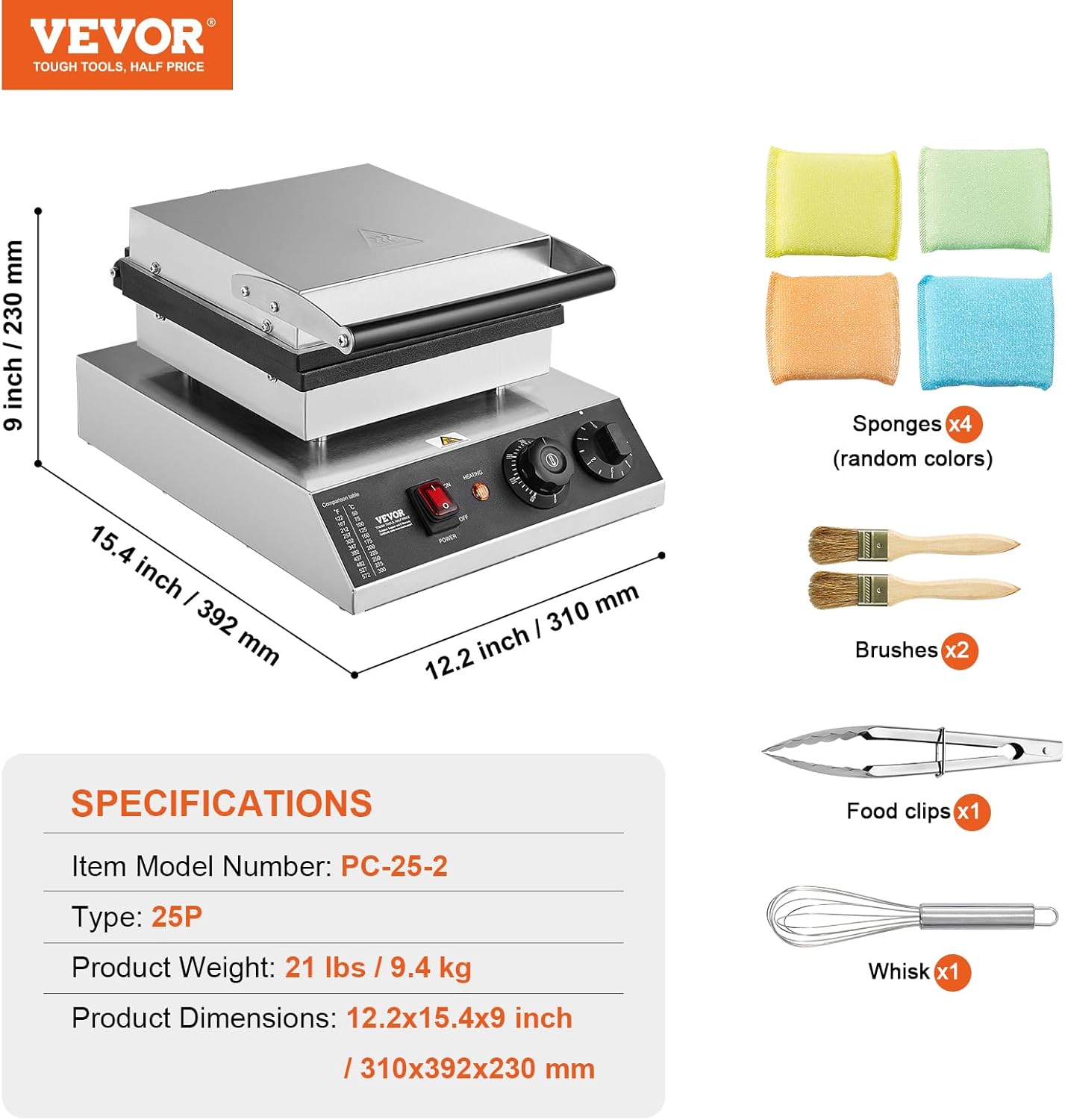 VEVOR Mini Dutch Pancake Maker, 25PCS 43mm Diameter Dorayaki Baker Machine, 1700W Commercial Electric Poffertjes Grill, Non-stick Stainless Steel, Temp & Time Control, for Home Kitchen Restaurant