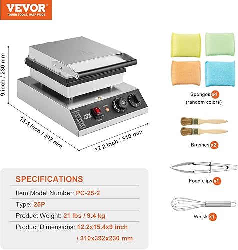 Miniatura 7 de VEVOR Mini máquina holandesa para panqueques, 25 piezas de 1.693 in de diámetro, 1700 W, parrilla eléctrica comercial, acero inoxidable