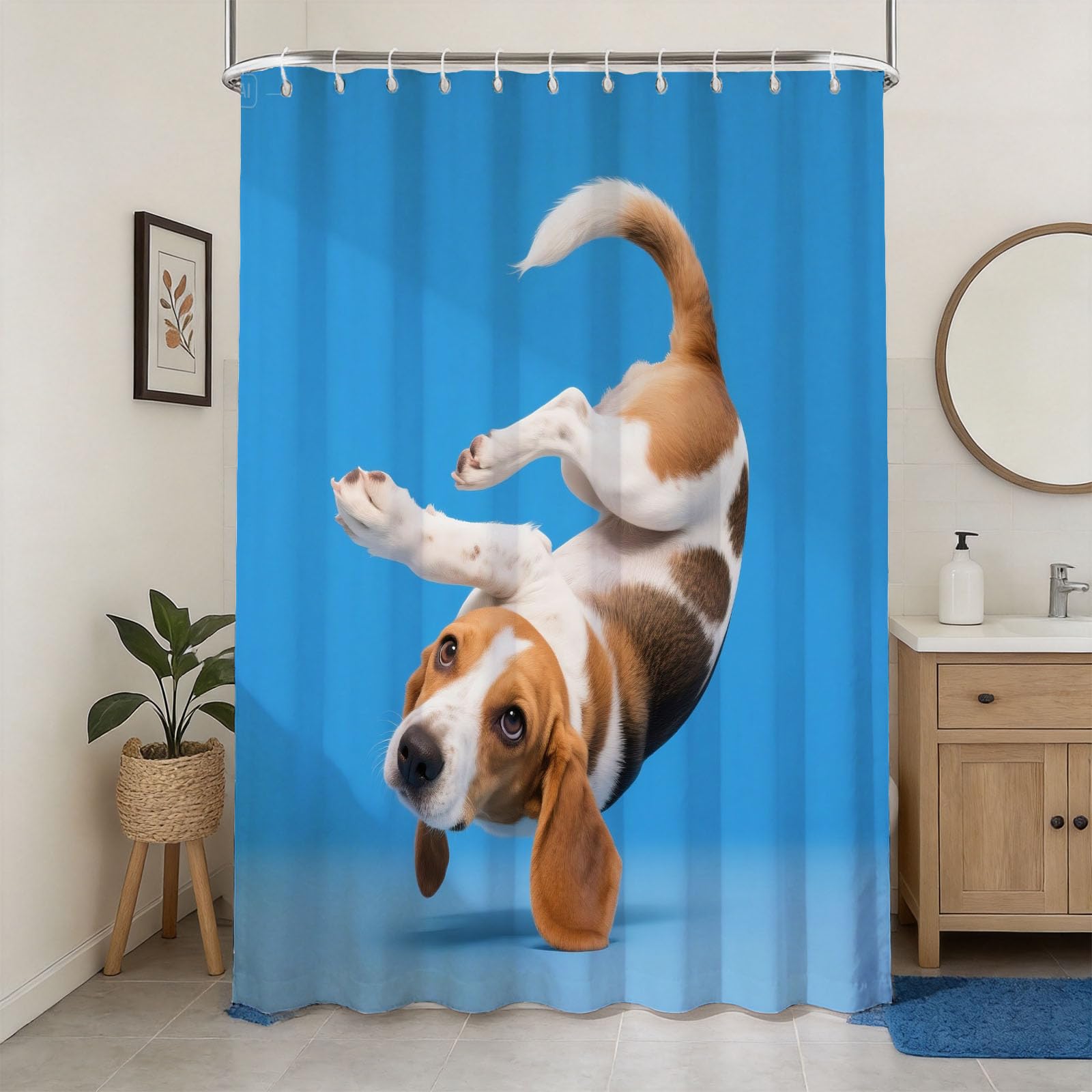 Hongduo 3D Beagle Puppy Shower Curtain for Stalls Bathtubs Funny Bathroom Decor Shower Curtain Set Polyester Fabric Waterproof 180x180cm/71X71 Inch with Hooks
