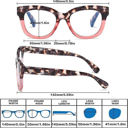 Miniatura 5 de ZXYOO Gafas de lectura de gran tamaño para mujer, paquete de 3 unidades con bloqueo de luz azul, lectores de bisagra de resorte para computadora