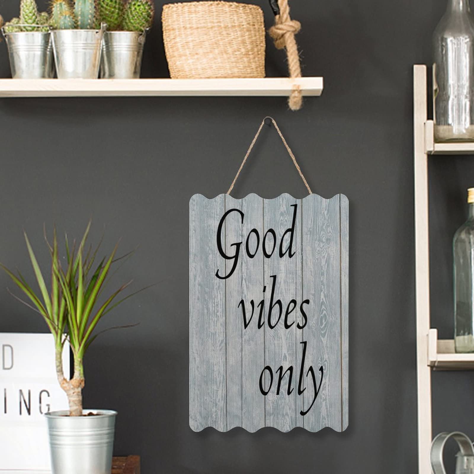Targa In Legno Per Porta D'Ingresso – Scritta Good Vibes Only, 23x35 Cm, Per Camerette E Uffici