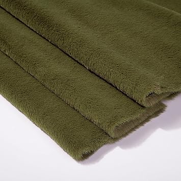 Cute Faux Fur Fabric Short Plush Fabric Artificial Fur Fabric Hair Length 1cm Fluffy Fabric 160*50cm Garment Decoration, Sewing Craft Upholstery Fabric Color Army Green