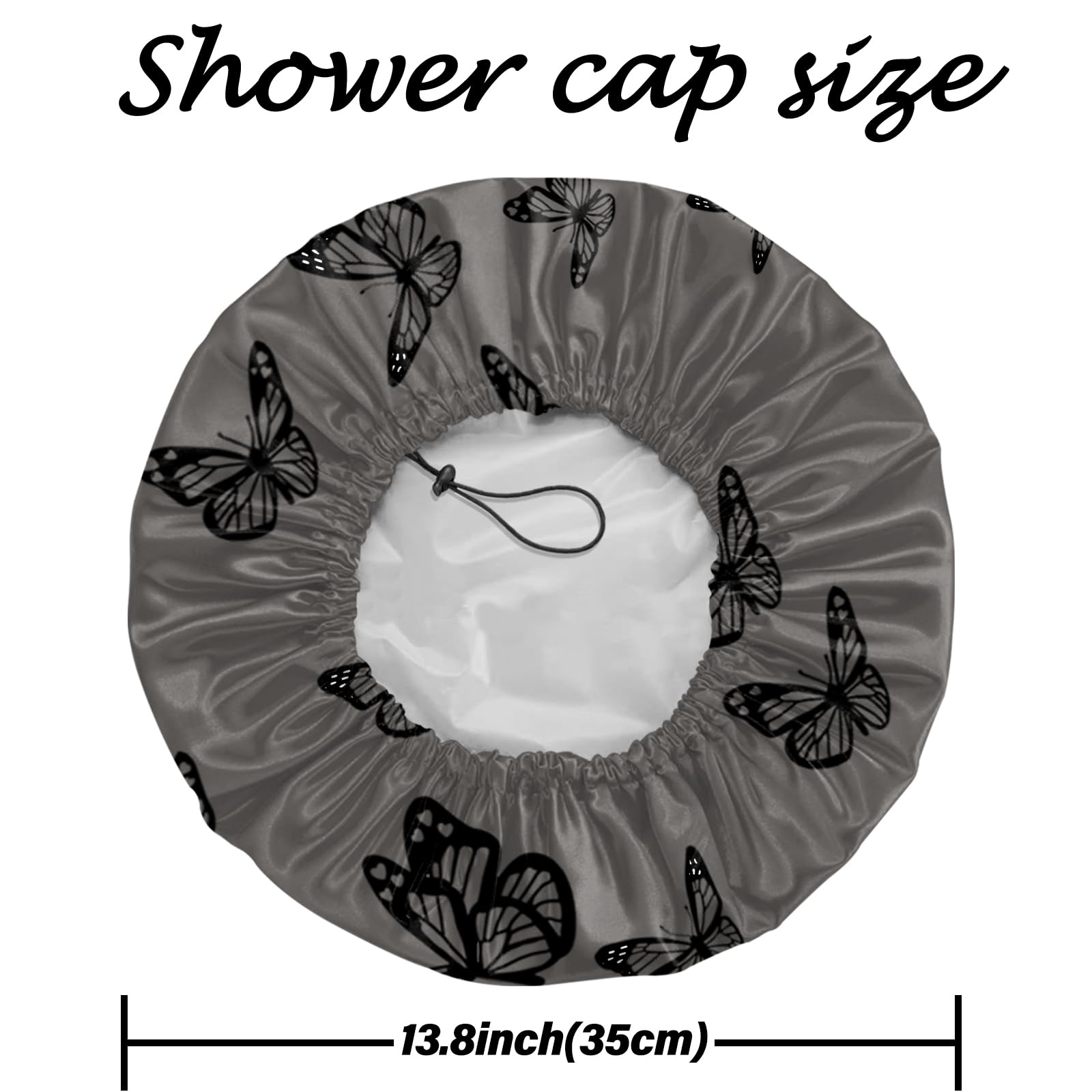 Deokke 2 PCS Shower Cap Reusable Large Waterproof Adjustable Double Layer Elastic Dry Hair Bathing Caps Aesthetic Cute for Women Girls (Q12-Butterfly) - Image 2