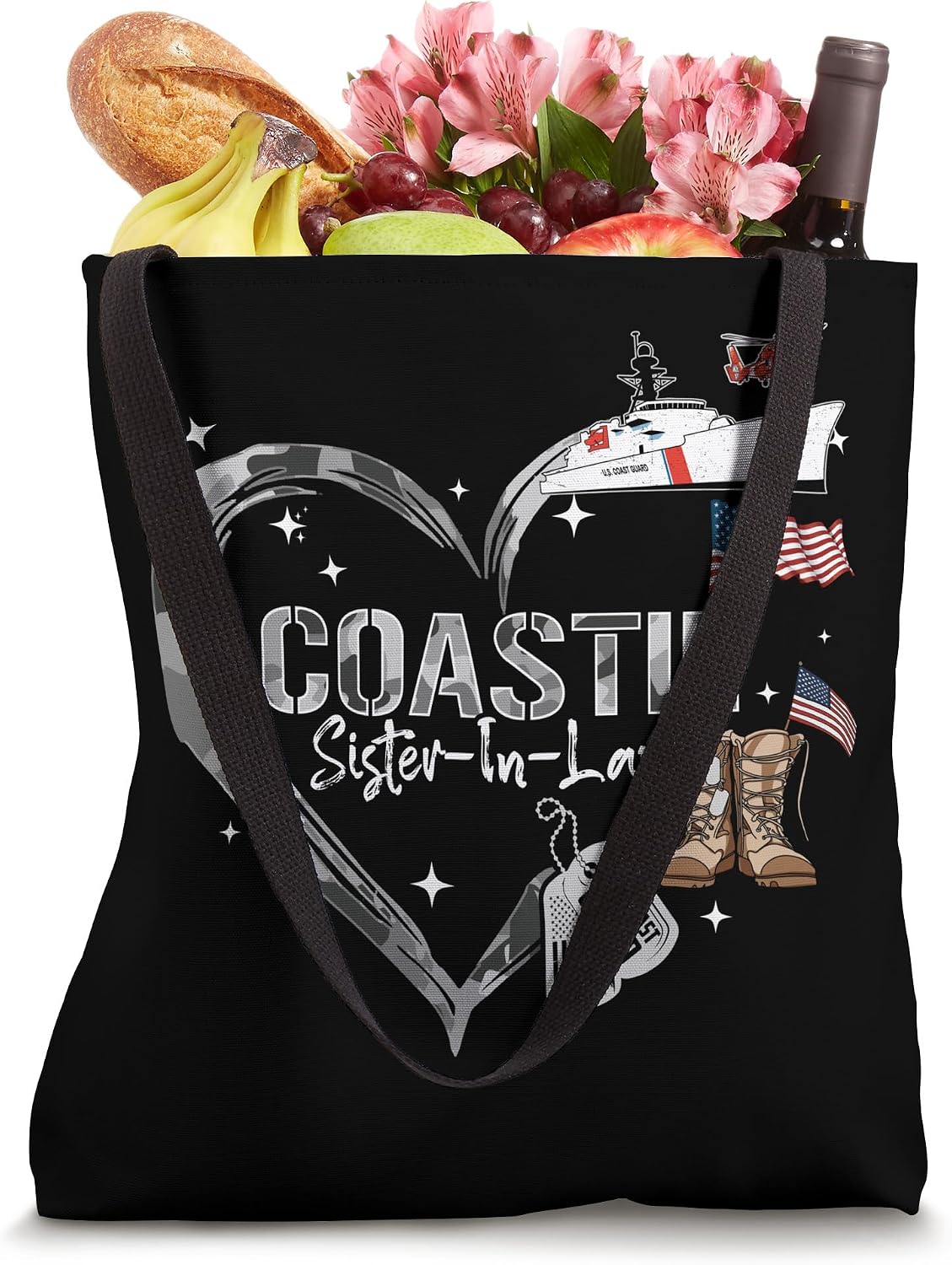 Proud Coastie Sister-In-Law Camo Heart Coast Guard Family Tote Bag