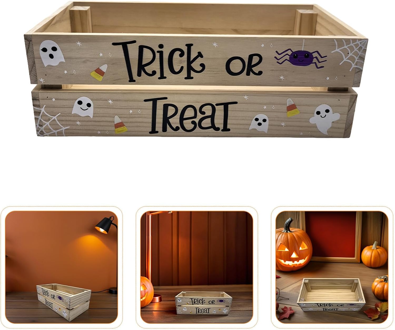 Halloween Pumpkin Wooden Candy Server Tray for Holiday Party Khaki