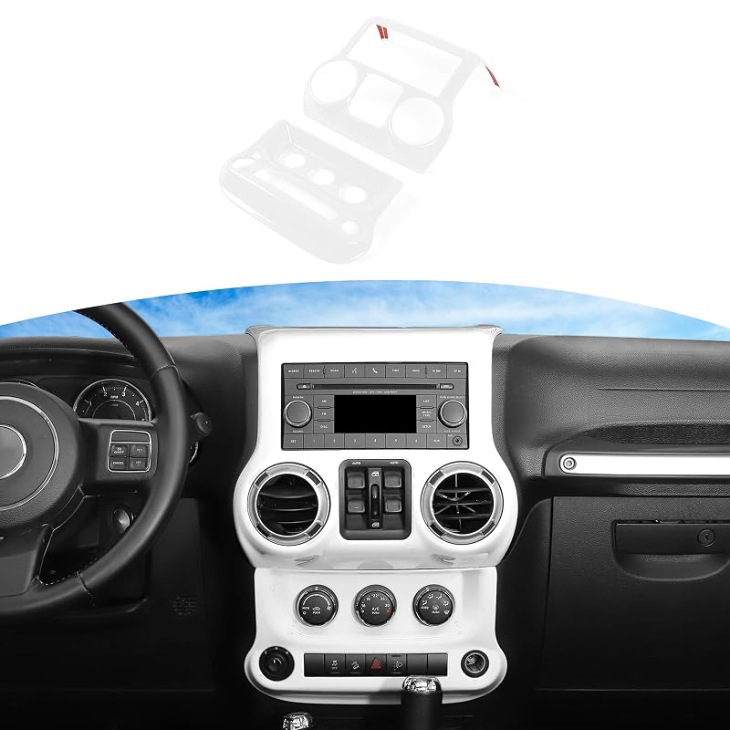 Capa decorativa para painel Jeep Wrangler JK JKU 2011 a 2017 RT-TCZ branca para controles de rádio e ar-condicionado, 2 peças