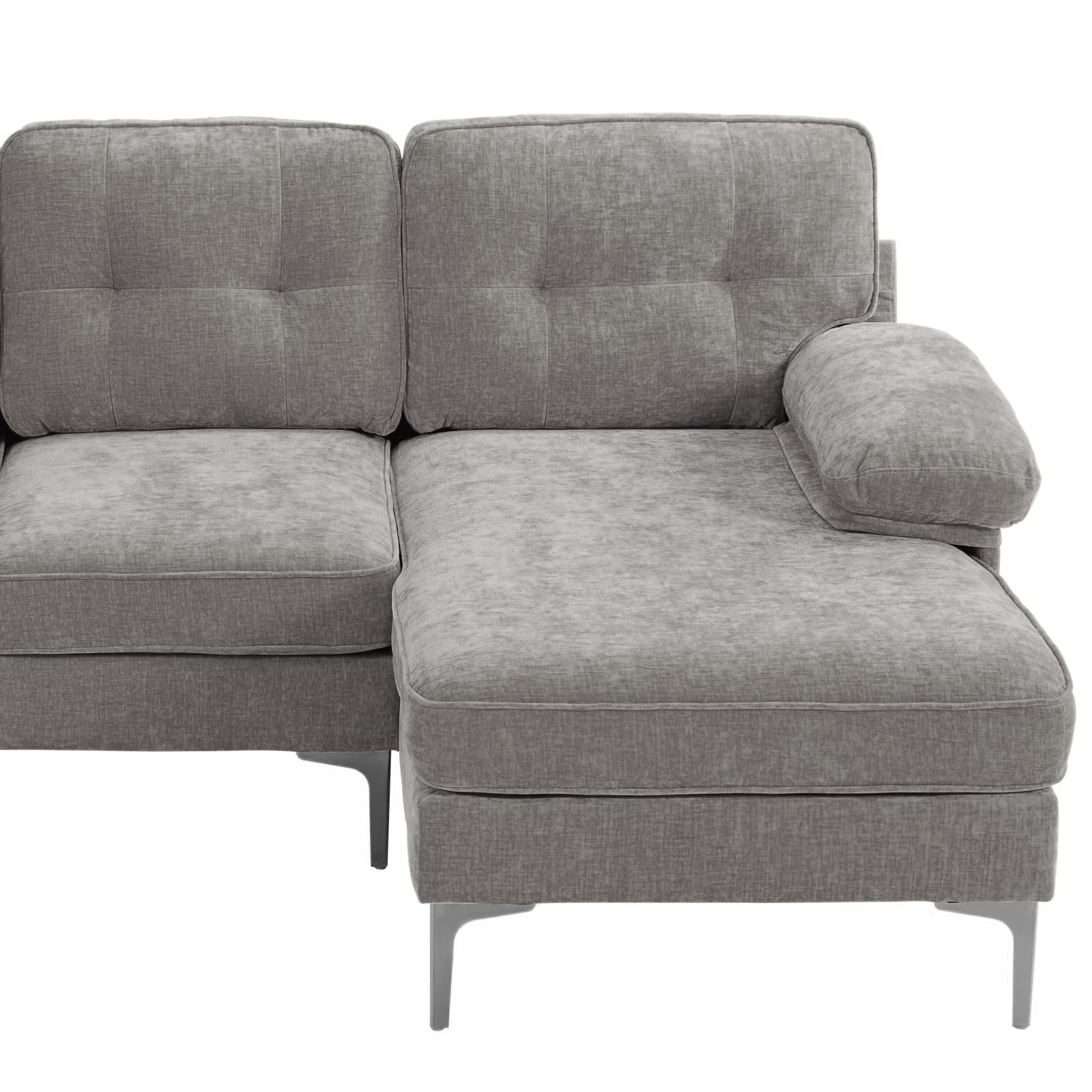 DUANDUAN Ecksofa 3-Sitzer Sofas 210cm breit Polsterecke mit Federkern Kissen und Rückenlehnen abnehmbar und waschbar - Chaiselongue beidseitig montierbar Couch L-Form fürs Wohnzimmer (Grau)