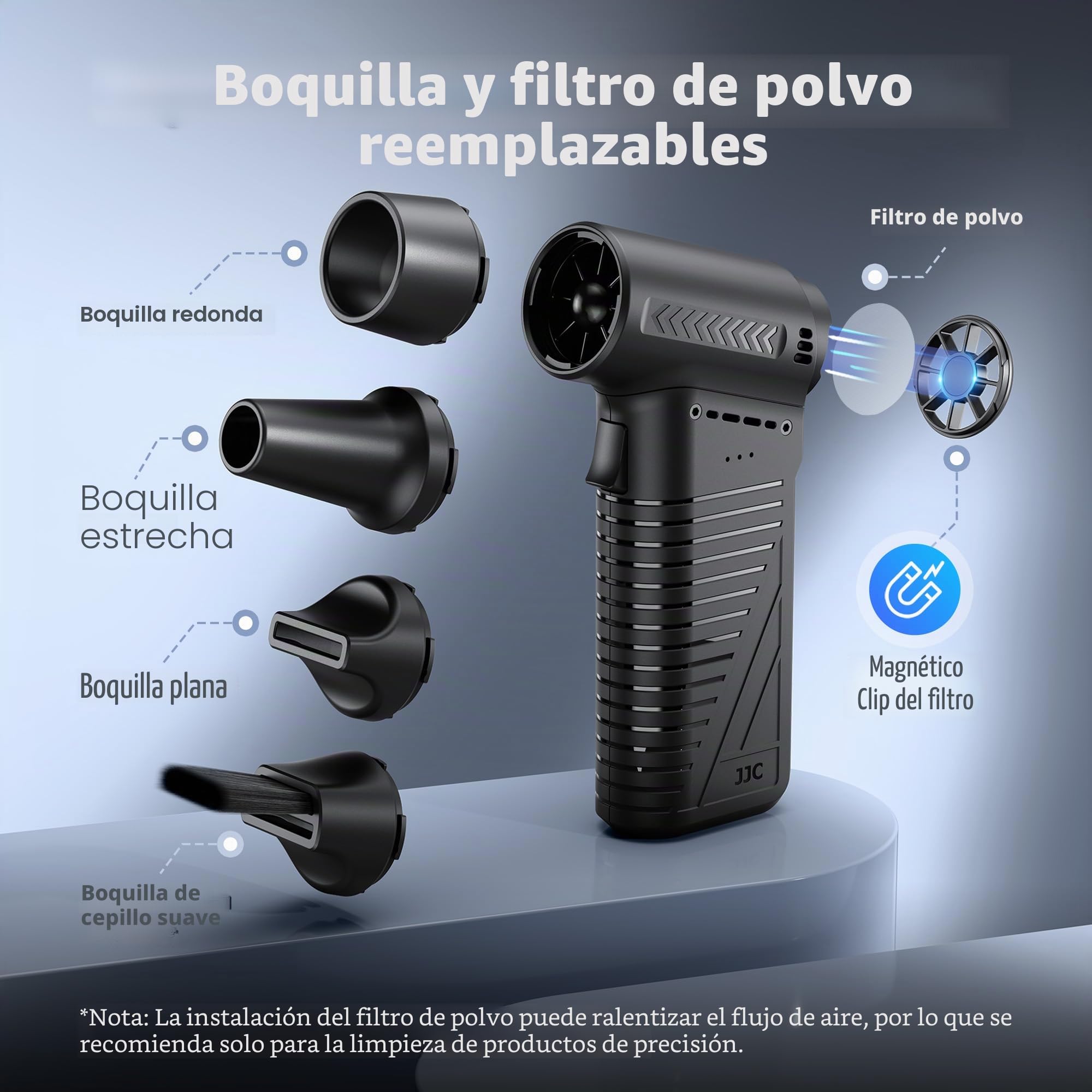 JJC Mini plumero eléctrico de aire comprimido con motor sin escobillas y filtro de polvo para lente de cámara PC Clean, soplador de polvo recargable turbo portátil inalámbrico de 105000 rpm, 4