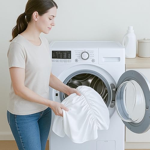 Miniatura 9 de Cottington Lane Falda de cama para cuna de color blanco con volantes y esquinas divididas, 100% algodón natural, falda de cama para cuna de bebé,