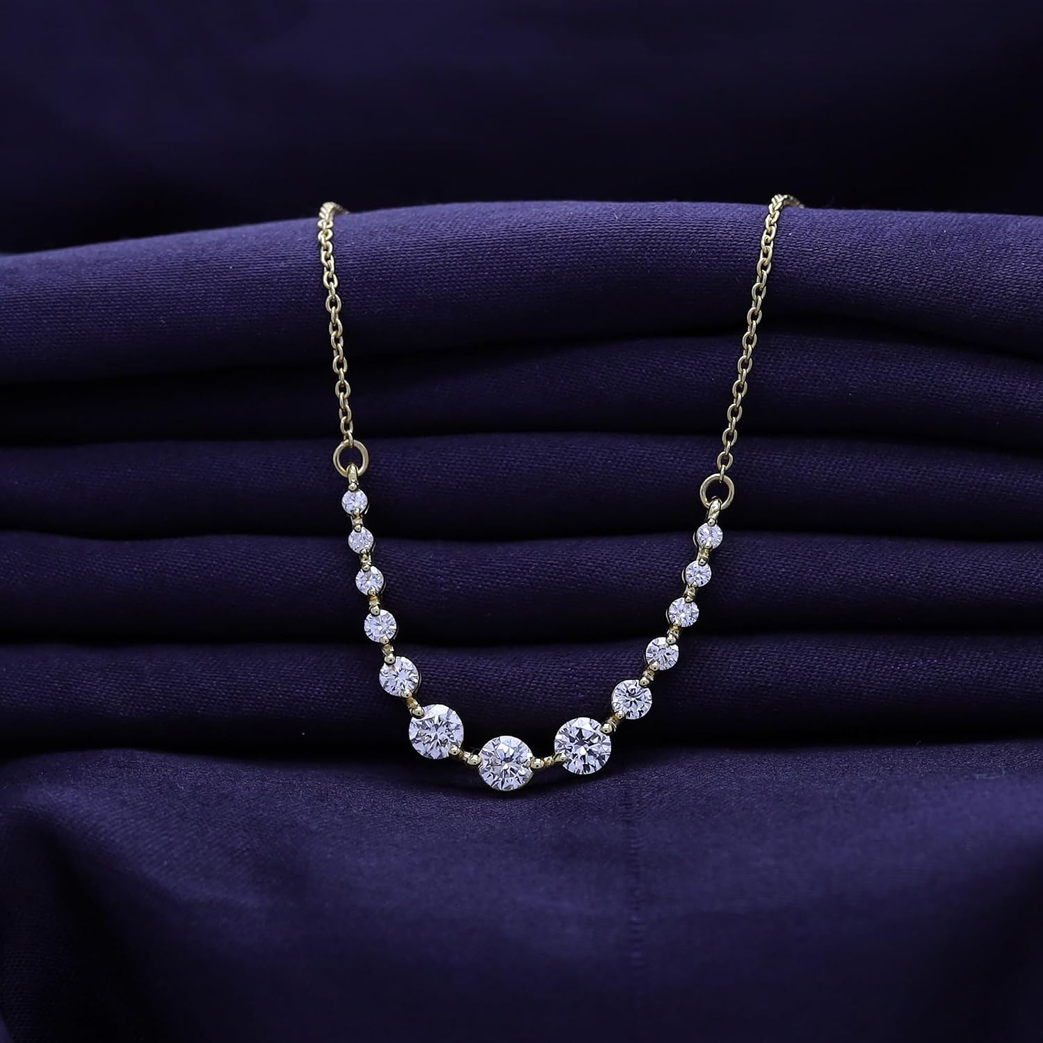SAVEARTH DIAMONDS Graduated Station Necklace for Women 1.00 Carat (ctw) Round Cut Lab Grown Diamond Necklace with 18 Inch Cable Chain in 14K Gold Plated 925 Sterling Silver or Vermeil Jewelry for Her