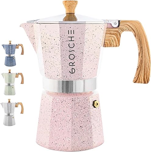 Grosche Milano Moka Greco Cafetera para preparar café espresso percolado en estufa, rosa, 9 tazas