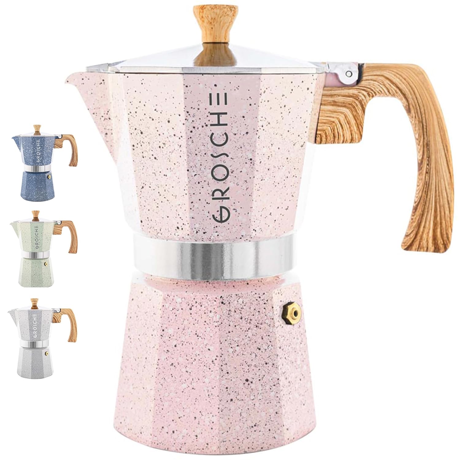 GROSCHE Milano Moka pot Stovetop Espresso maker Greca Coffee Maker Stovetop coffee maker and espresso maker percolator Pink
