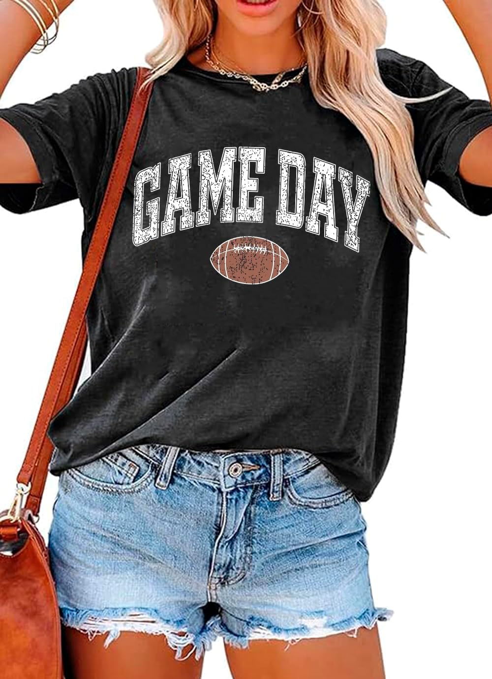 Game Day Shirts Women Football Shirt Cute Graphic Tshirt Casual Short Sleeve Sunday Tee Tops - Image 2