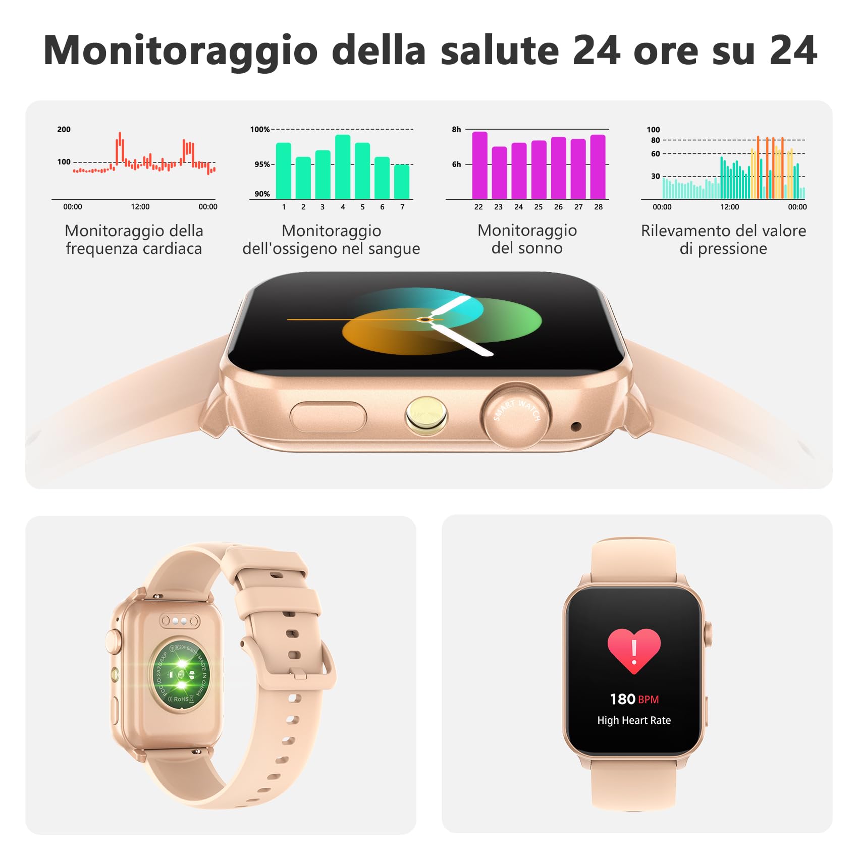 Blackview Smartwatch Uomo Donna, Effettua e Rispondi alle Chiamate,1,91'' Orologio Intelligente 100+ Modalità Sportive/Sonno/Cardiofrequenzimetro/SpO2/ Torcia per Android IOS