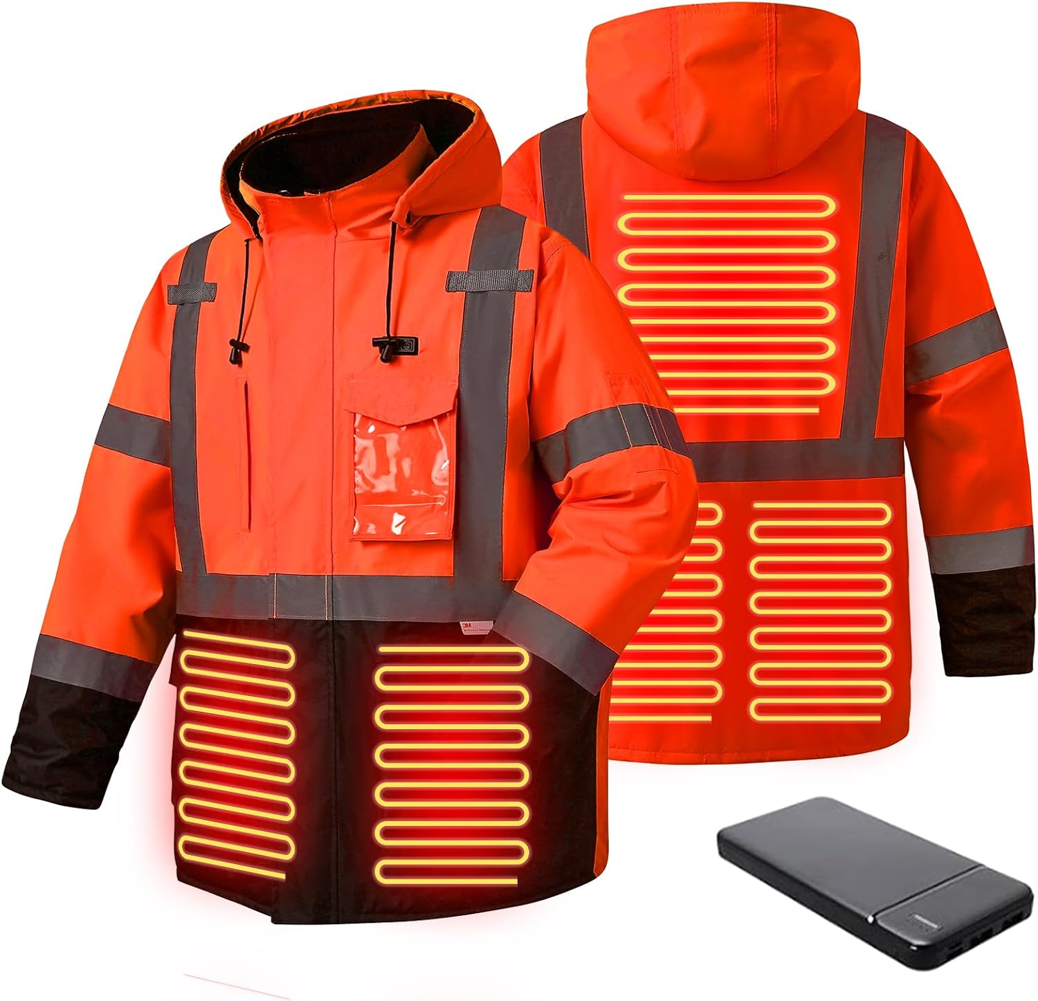 SKSAFETY Heated Jacket For Men - 3M Hi Vis Safety Parka, Class 3 High Visibility Jackets, Heated Coat For Men