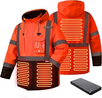 SKSAFETY Heated Jacket For Men - 3M Hi Vis Safety Parka, Class 3 High Visibility Jackets, Heated Coat For Men