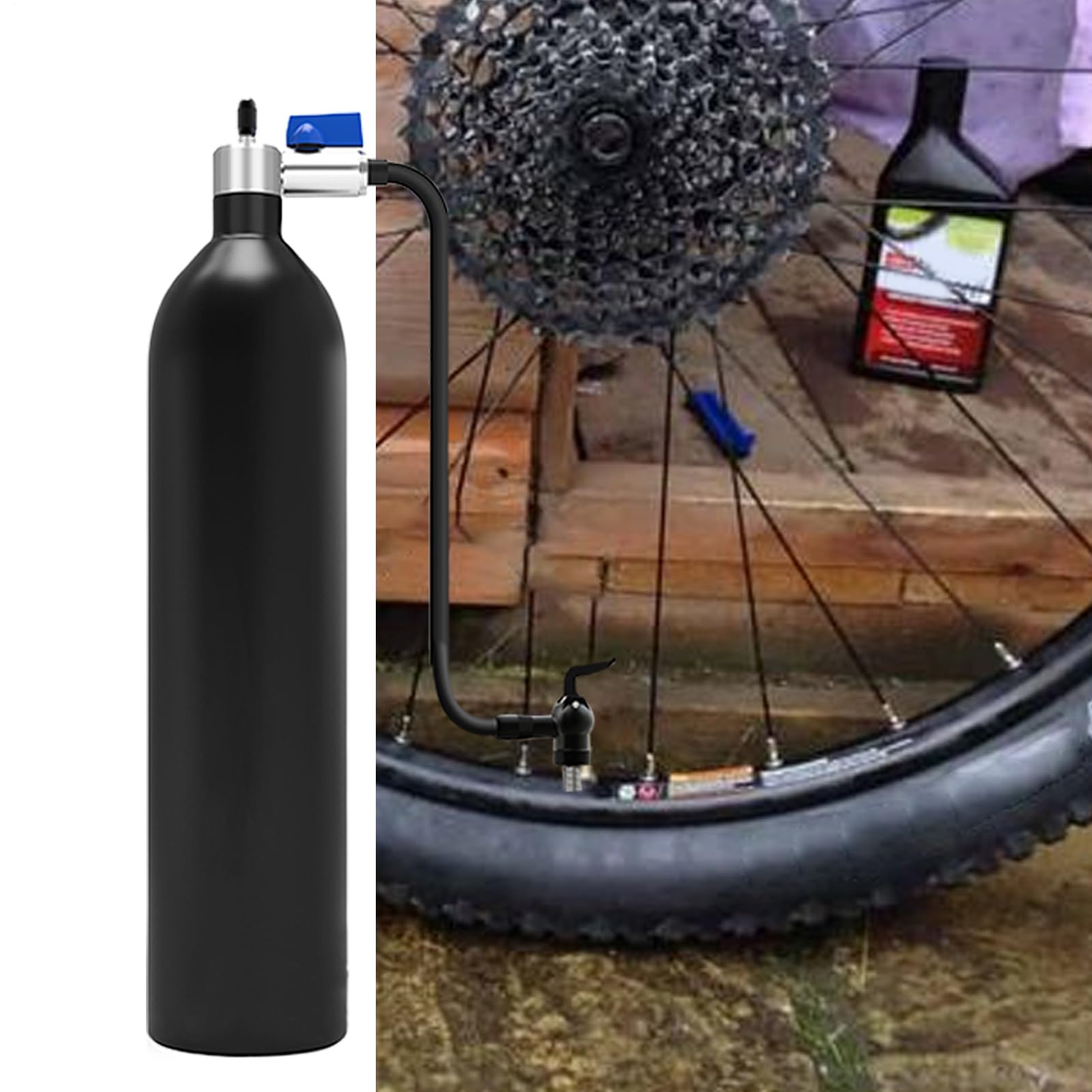 Zbiornik do pompowania opon | 13,8 bar, 1,2 , przenośny zbiornik ze stopu aluminium – do pompowania opon rowerowych | do jazdy na rowerze, ulicy, górskich, awaryjnych wyścigów, treningu, sportu