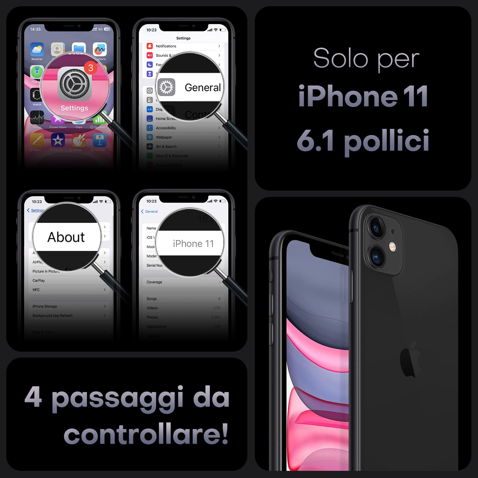 TOCOL Cover Magnetica per iPhone 11 6,1 Pollic, Compatibile con MagSafe, Protezione Fotocamera Integrata, Custodia Antiurto Traslucida Opaca, Nero
