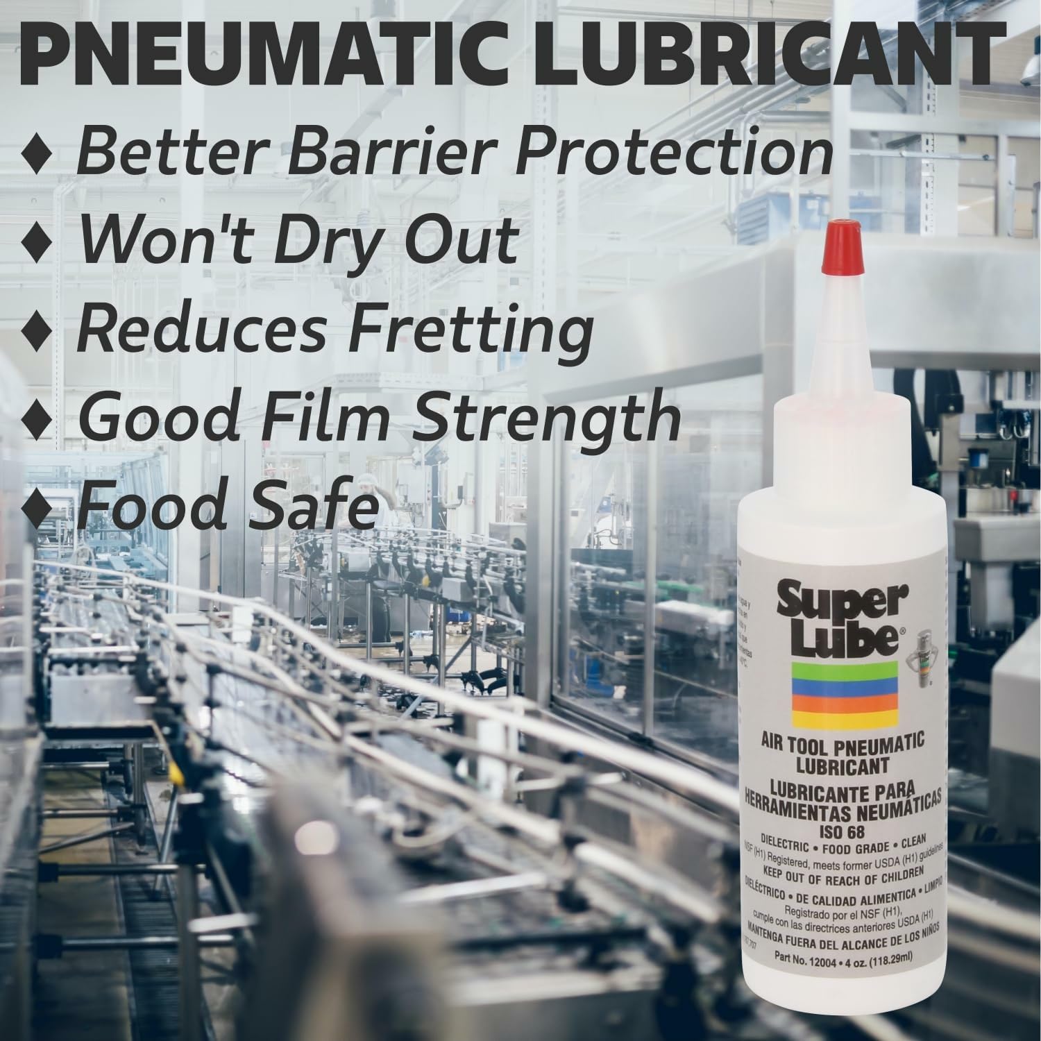 Super Lube Air Tool Pneumatic Lubricant - Long-Lasting Lubrication for Tool Repair - Moisture Resistant - NSF Food Grade - Eliminates Rust & Corrosion - Translucent - Bottle - 1 qt (12032)