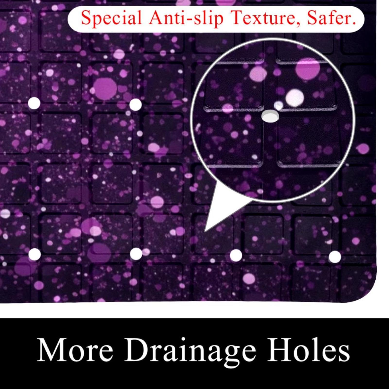 Tapis de Salle de Bain de Qualité Supérieure - Antidérapant, Facile à Nettoyer et Sans Danger pour Toute la Famille - Motif Pailleté Violet Étincelant