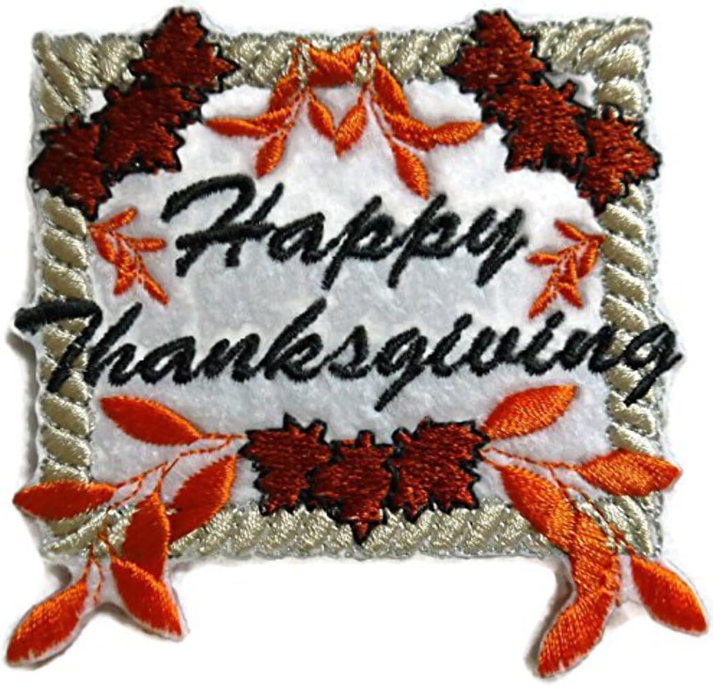 Custom and Unique Happy Thanksgiving[ Happy Thanksgiving]Embroidered Iron on/Sew Patch [3.49x" *3.14"] [Made in USA]