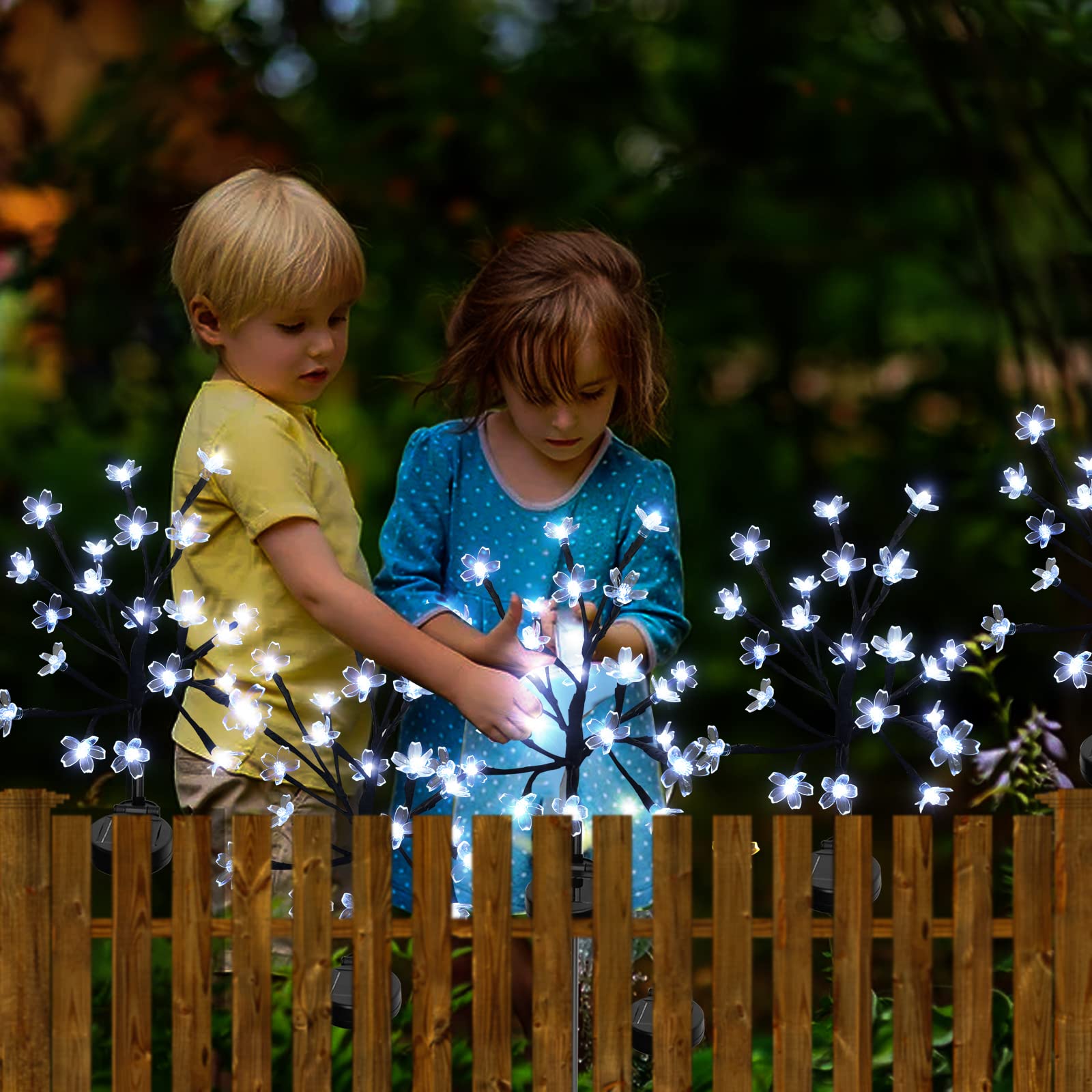 4x Solarlampen Kirschblüten – 16 LED, 8 Modi, Mit Fernbedienung, IP65 Wasserdicht, Kaltweiß