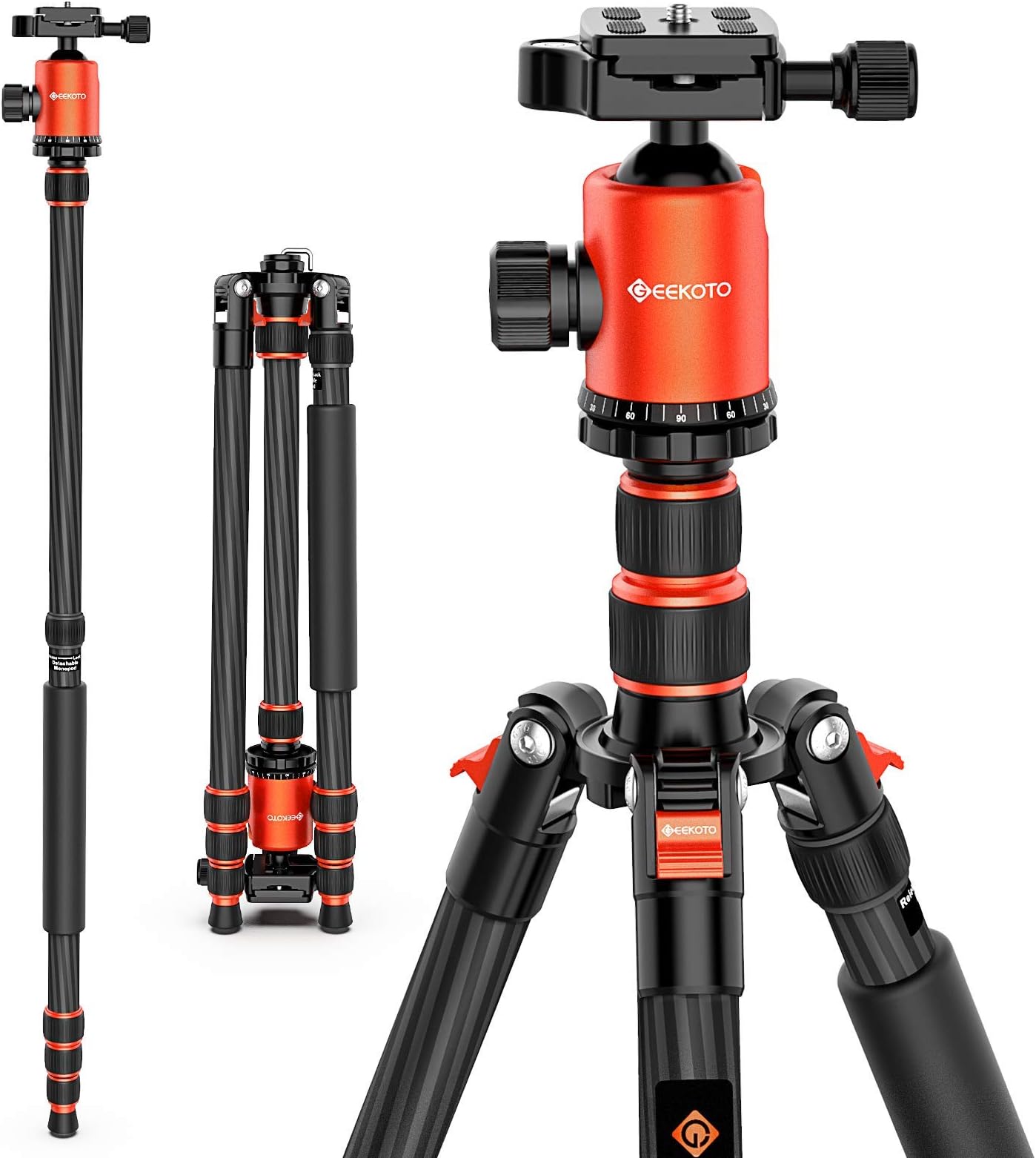 GEEKOTO Carbon Fiber Tripod, Camera Tripod and Monopod, 79 Inch Professional Tripod with 360° Panoramic Ball Head and 1/4 Inch Quick Mounting Plate