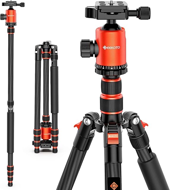 GEEKOTO Carbon Fiber Tripod, Camera Tripod and Monopod, 79 Inch Professional Tripod with 360° Panoramic Ball Head and 1/4 Inch Quick Mounting Plate