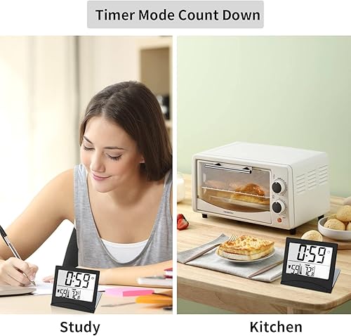 Miniatura 6 de Reloj pequeño de viaje digital con alarma, funciona con batería, reloj portátil con pantalla de números grandes y fecha y temperatura, reloj de