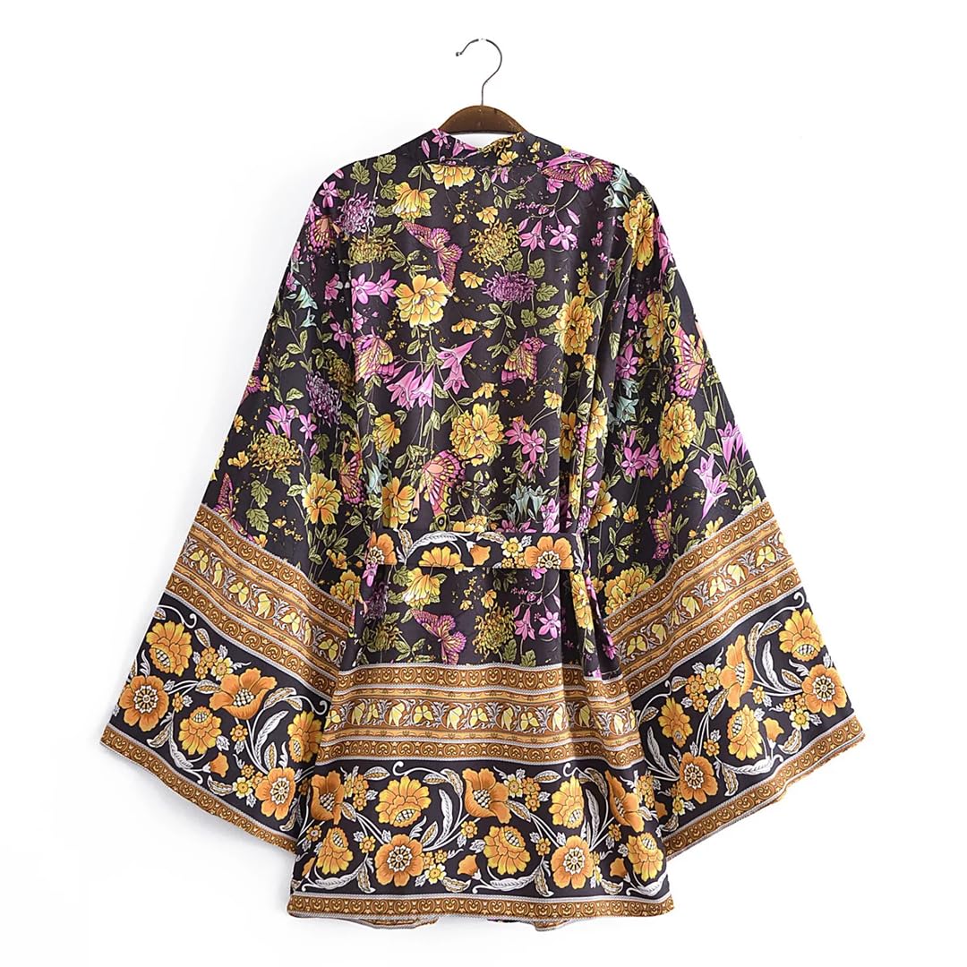 Disimlarl Donne Stampa Fasce Manica Pipistrello Spiaggia Bohemian Kimono Abiti Scollo a V Nappa Bikini Cover-up