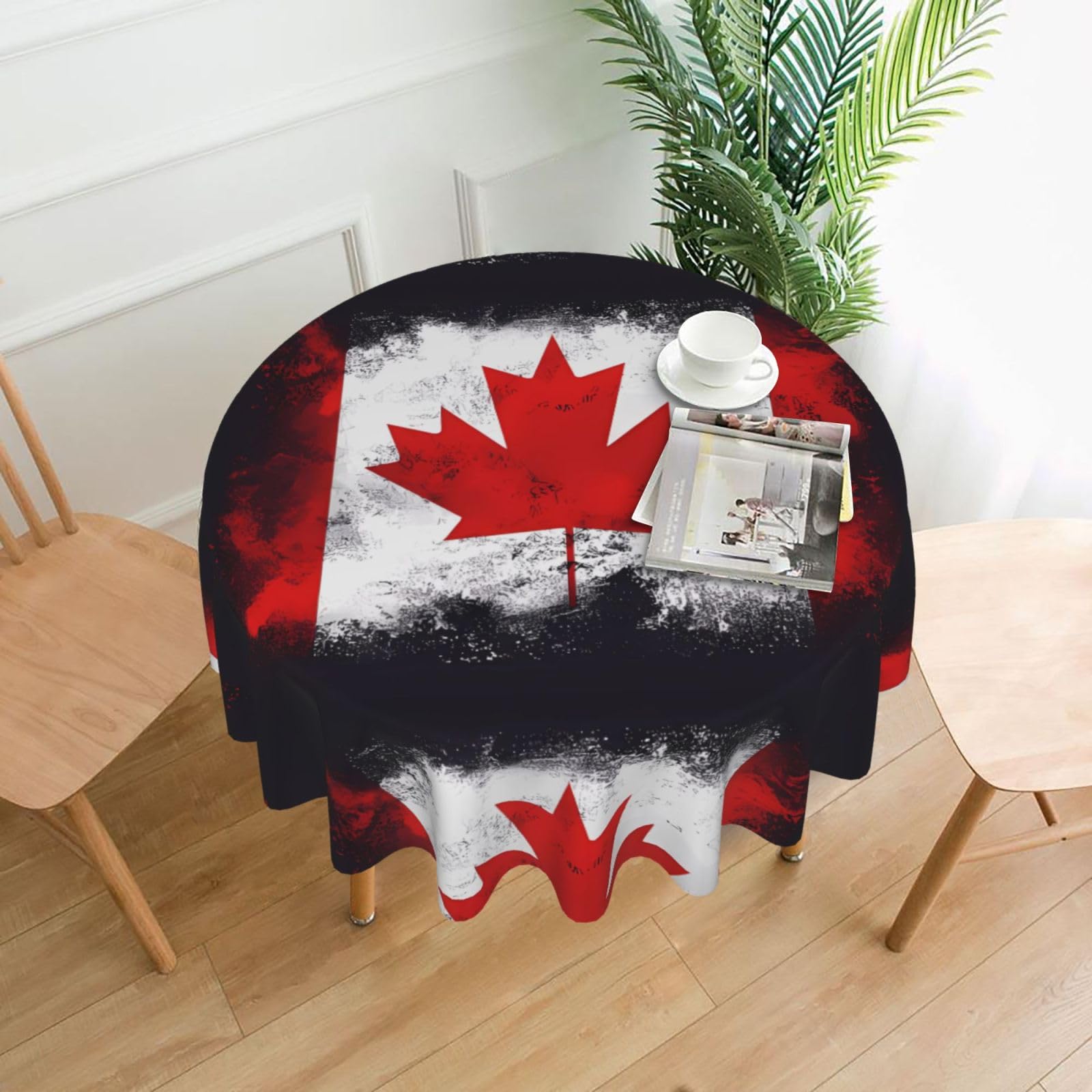 WHJSHOP Canadian flag Prints Round Table Throw 60 Inch – Waterproof Table Cover for Dining, Coffee Tables, Parties & More - Soft, Wrinkle-Resistant Table Layer