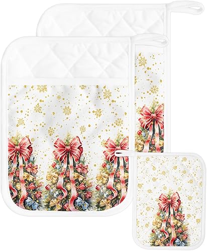 Miniatura 60 de Juego de 4 agarraderas de tela de rizo antideslizantes y aislantes de calor con bolsillo, guantes gruesos para horno, posavasos para hornear, bolas