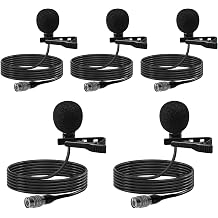 5 Pack Lavalier Lapel Microphone for Audio Technica Unidirectional Condenser Clip-on Lapel Mic Hirose 4 Pin Female Connector Work for Vlog Interview Teaching,Hand-Free,Black