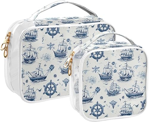 Ship Star Anchor Octopus Clear Toiletry Bag for Traveling,2 Pack Makeup Cosmetic Bag with Zipper,Travel Bag for Toiletries,Travel Essentials 21215001