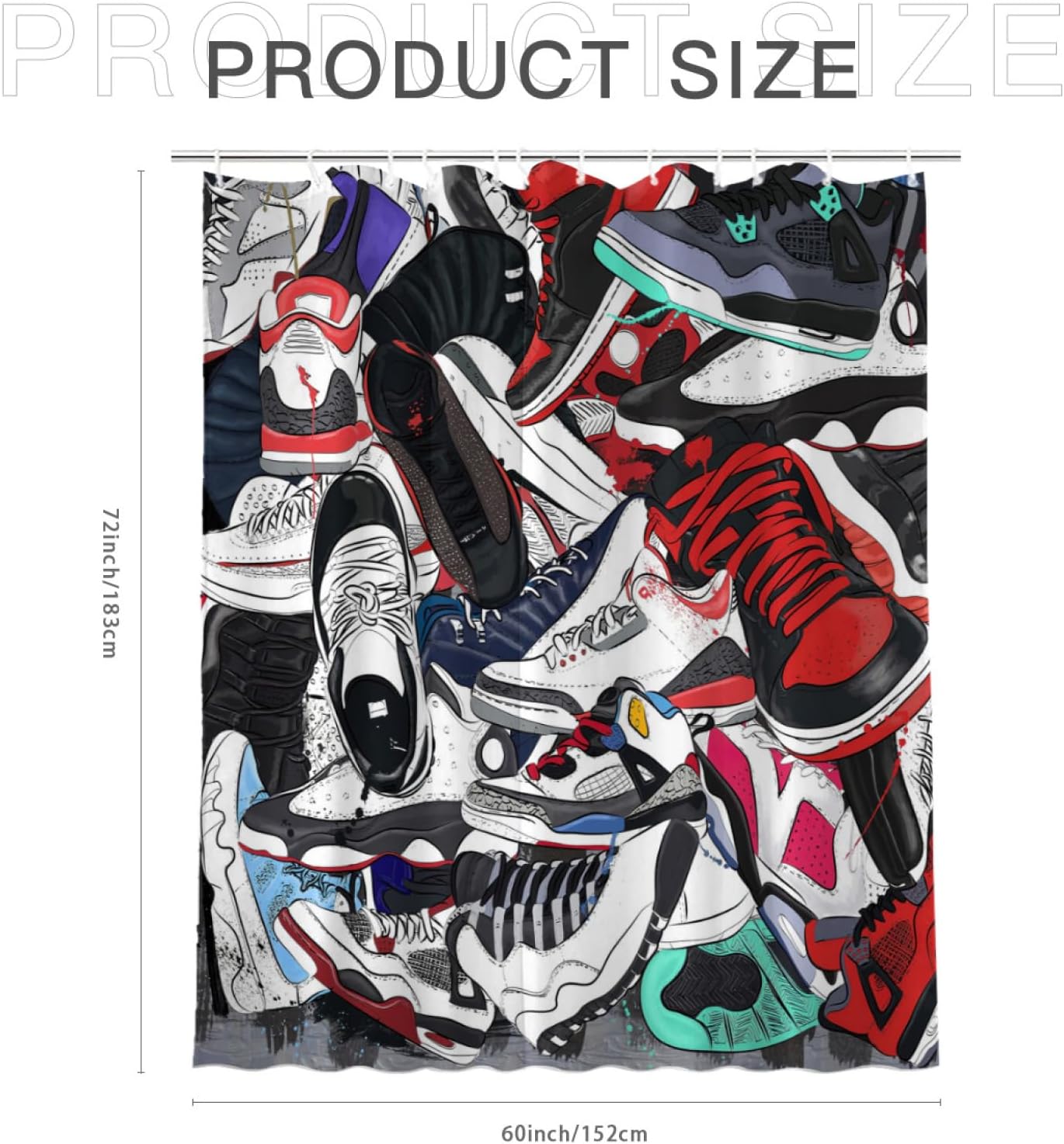 Sneaker Curtain 60Wx72L Inch Retro-Basketball Shoe Shower Curtain