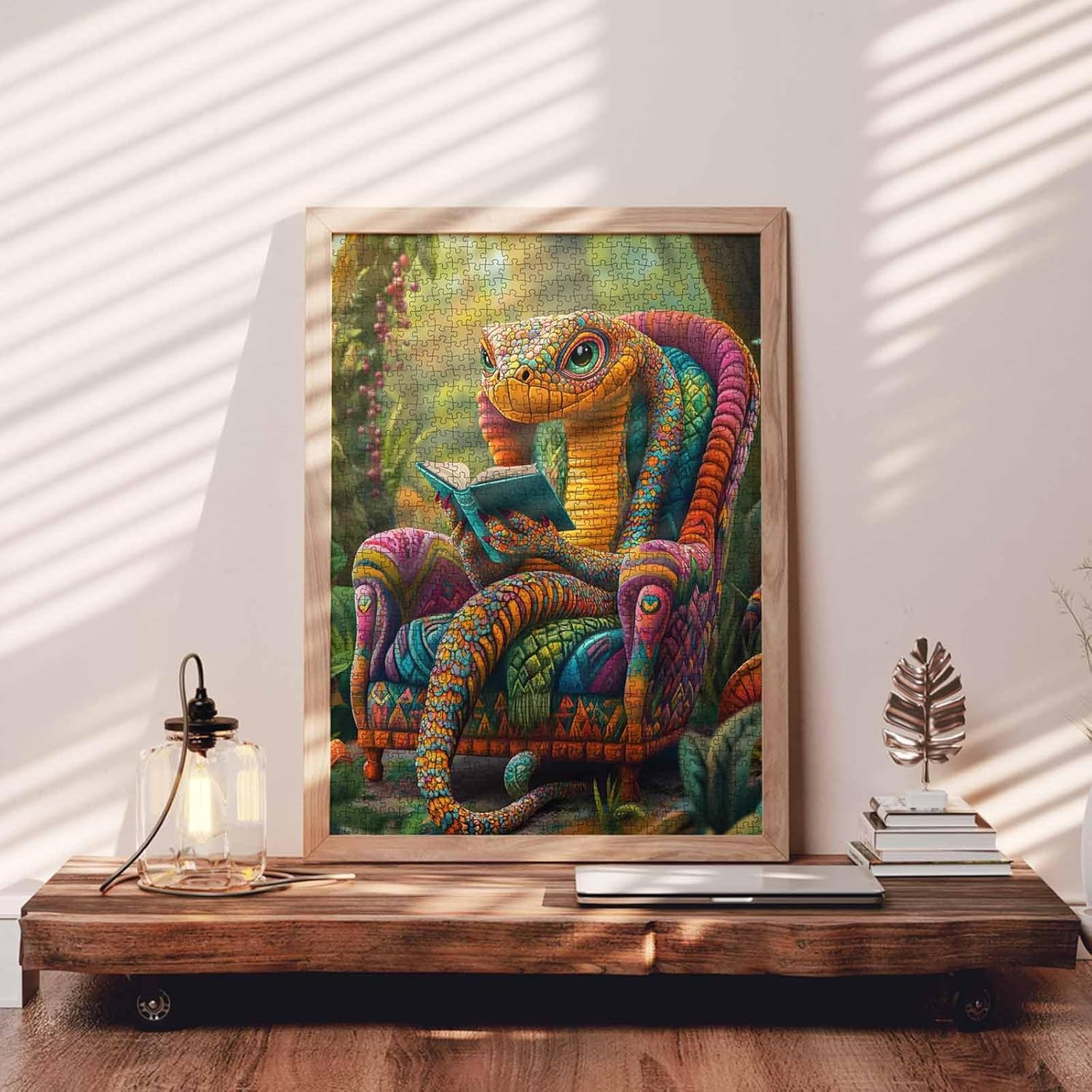 Tucocoo Joyful Serpent Puzzles 1000 Pieces Forest Animal Sitting in Chair Jigsaw Puzzle for Adults Reading Book Art Puzzles for Challenging Family Activity Game DIY Crafts Puzzle Wall Decor Gifts