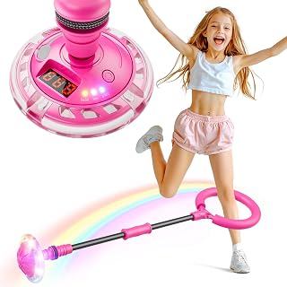 Flooyes Ankle Skip Ball for Kids Girls 6-10+: Counter, Timer, Calorie Tracker, Rechargeable LED Flash Wheel Toy, Fun Birthday Gift