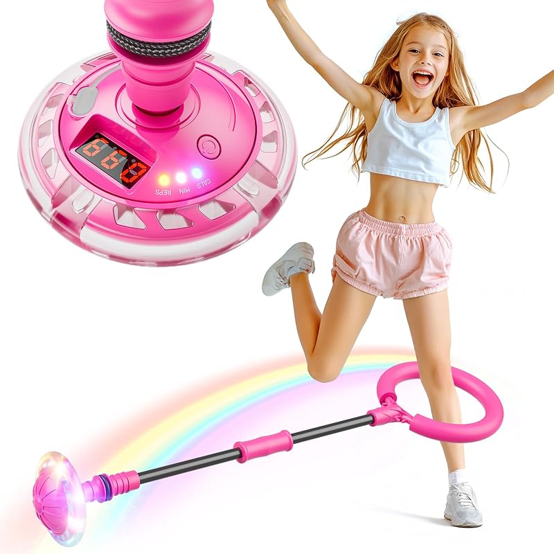 Flooyes Skip Ball para Niños, Tobillo Skip Ball Toy con Contador, Temporizador | Calculadora, Regalos de Cumpleaños para Niñas de 6 7 8 9 10+, Rueda Flash Colorida Recargable Skip Ball para Niñas