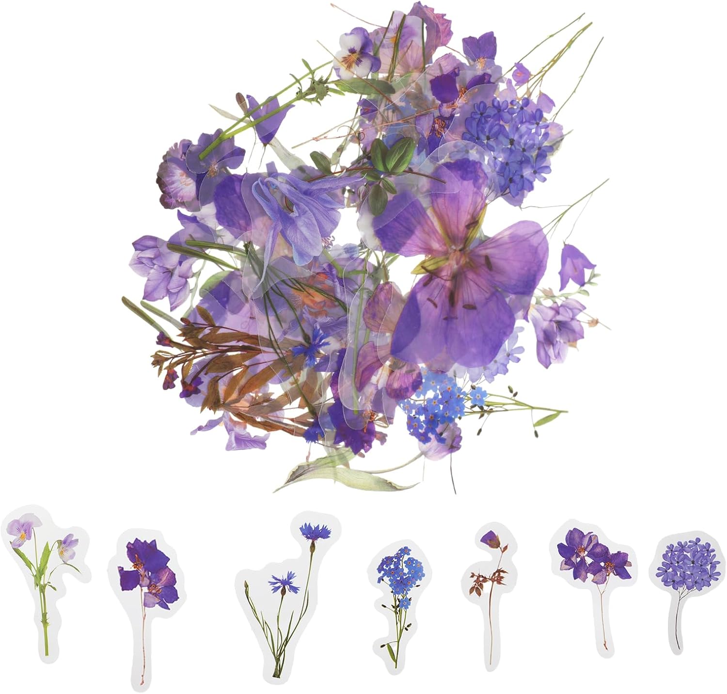 40 Pcs Plants Floral Stickers Transparent Flower Stickers