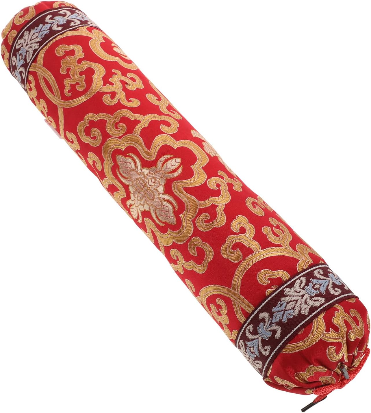 Hemobllo Traditional Chinese Neck Support Pillow Buckwheat Hull Filled Brocade Throw Pillowcase for Rosewood Furniture and Bedroom Relaxation
