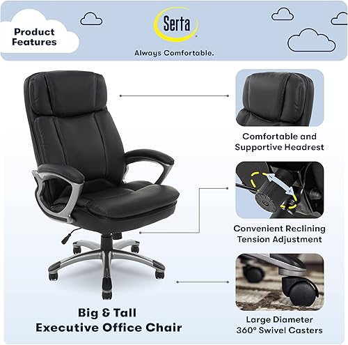Miniatura 3 de Serta - Silla ejecutiva de piel sintética color negro Negro, Marrón, Gris